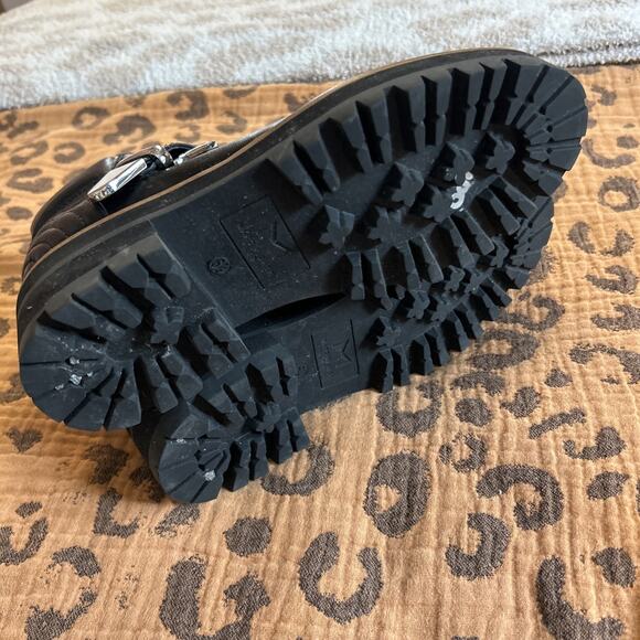 Marc Fisher Indre Leather Platform Lug Sole Hiker Boots Booties Black 6.5 Buckle - Picture 7 of 7